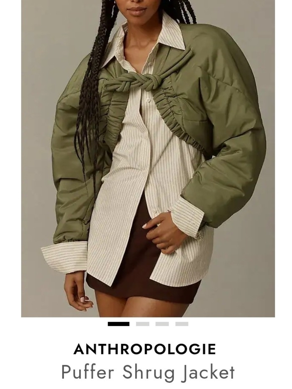 Anthropologie Olive Green Puffer Shrug Jacket